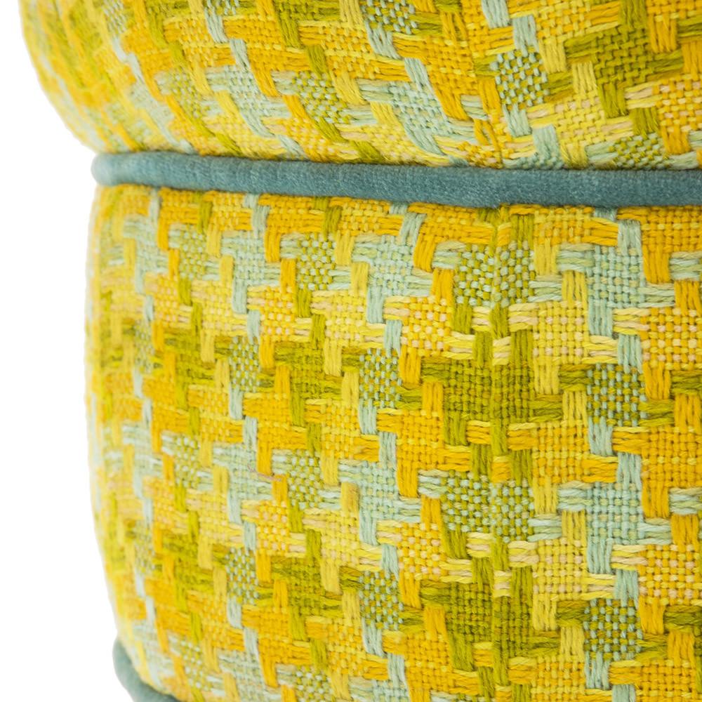Yellow/Green Houndstooth Upholstered Ottoman