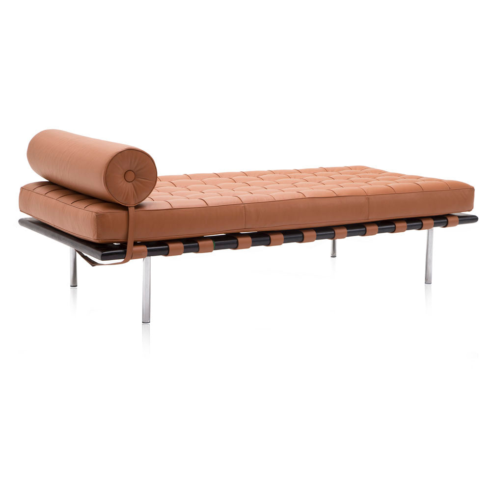 Caramel Leather Tufted Chaise Daybed