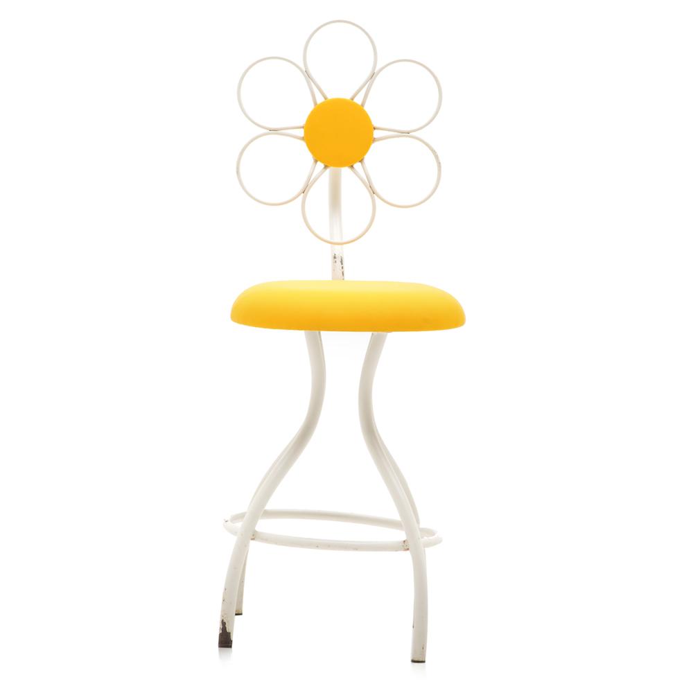 Yellow and White Floral Barstool
