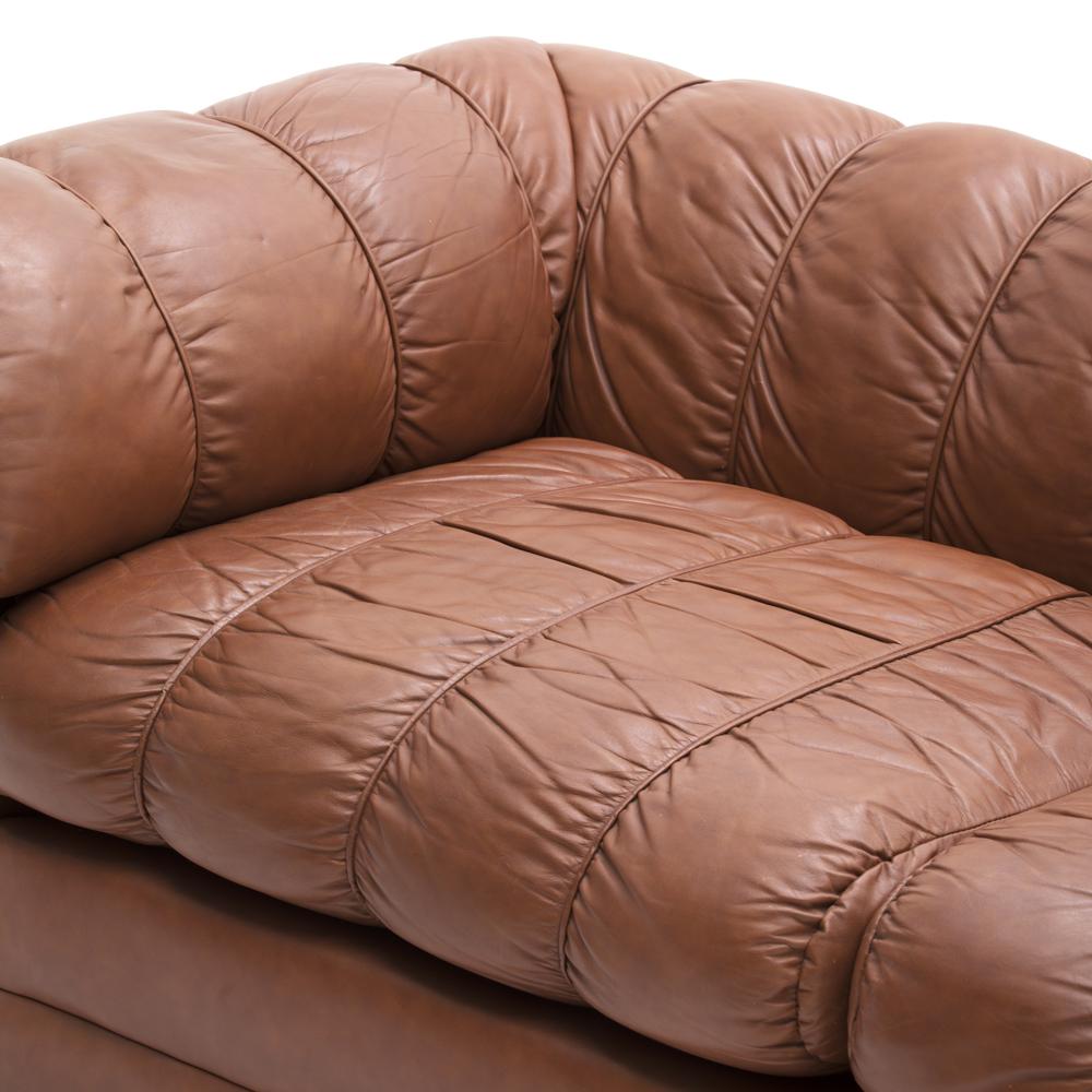 Brown Worn Leather Channel Tufted Sofa
