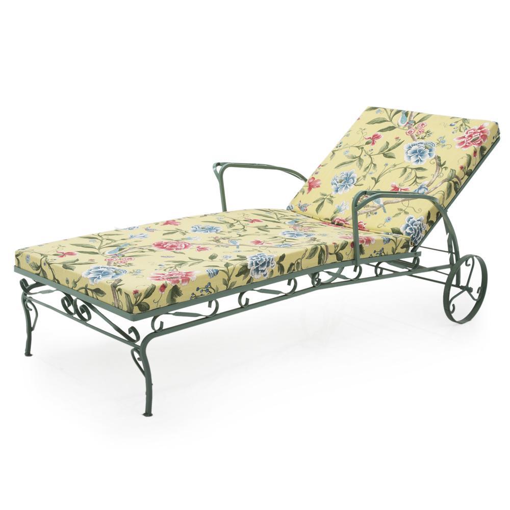 Green Iron Chaise Lounger w Floral Cushion