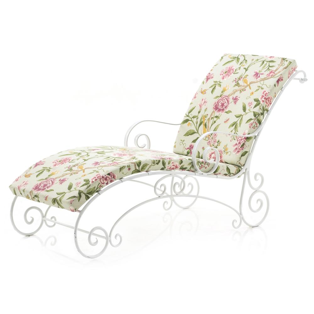 White Iron Scroll Floral Cushion Chaise Lounge