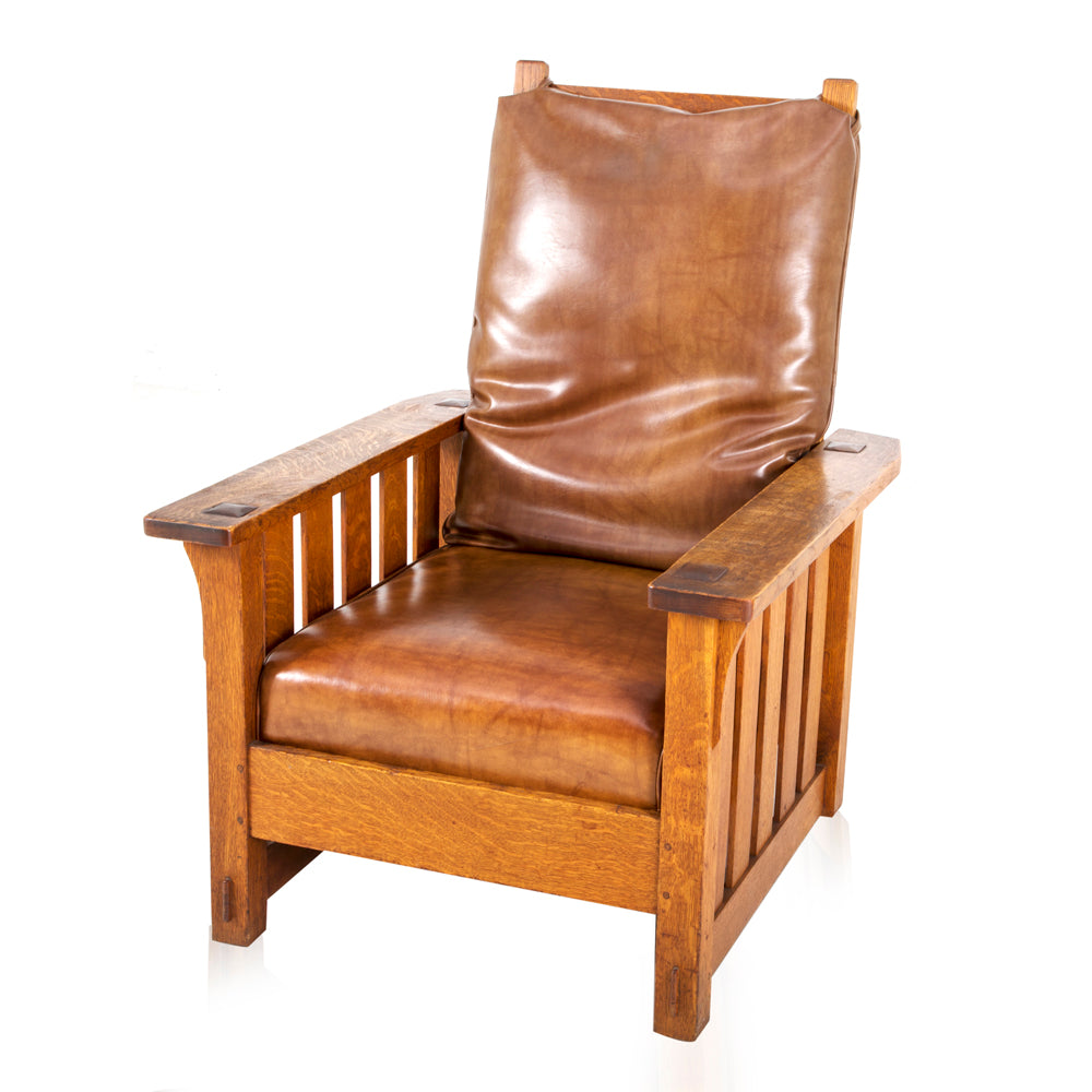 Brown Leather & Wood Morris Chair
