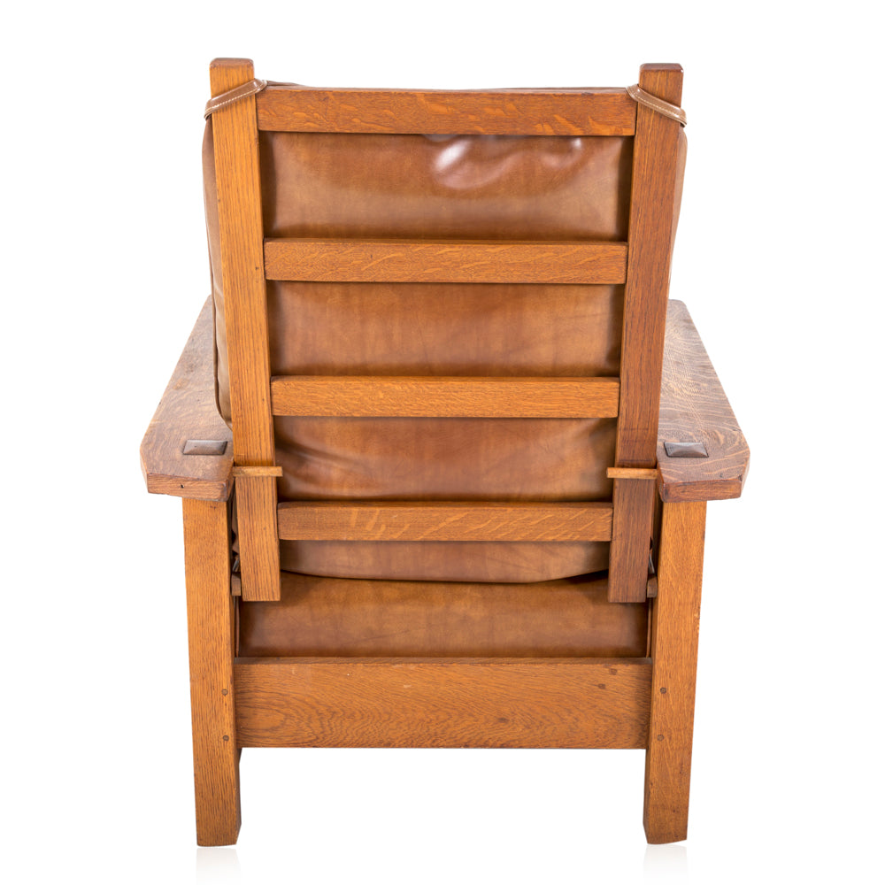 Brown Leather & Wood Morris Chair
