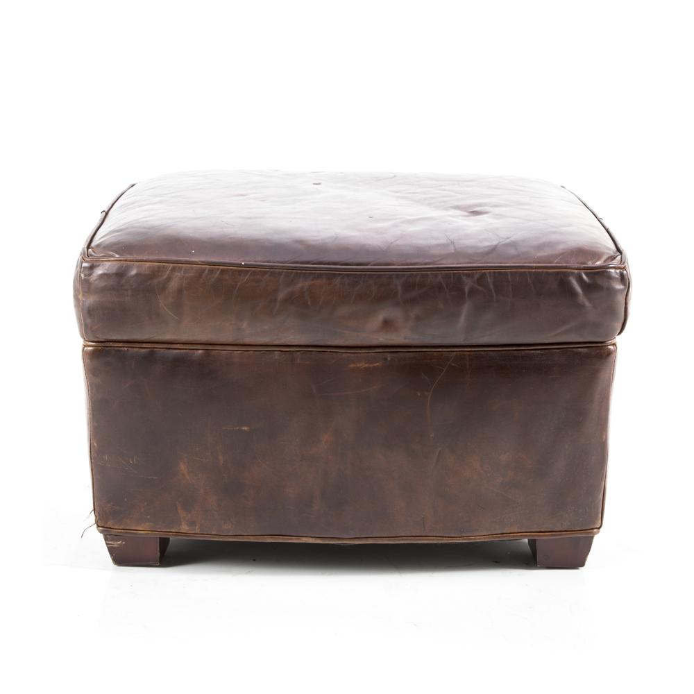Large Brown Leather Armchair with Ottoman