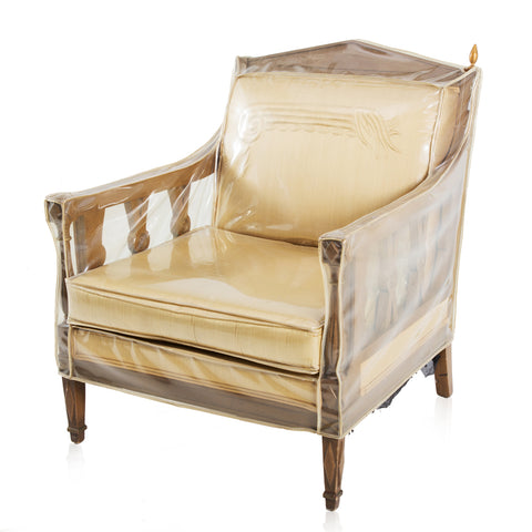 Gold & White Vintage Lounge Chair with Plastic Cover