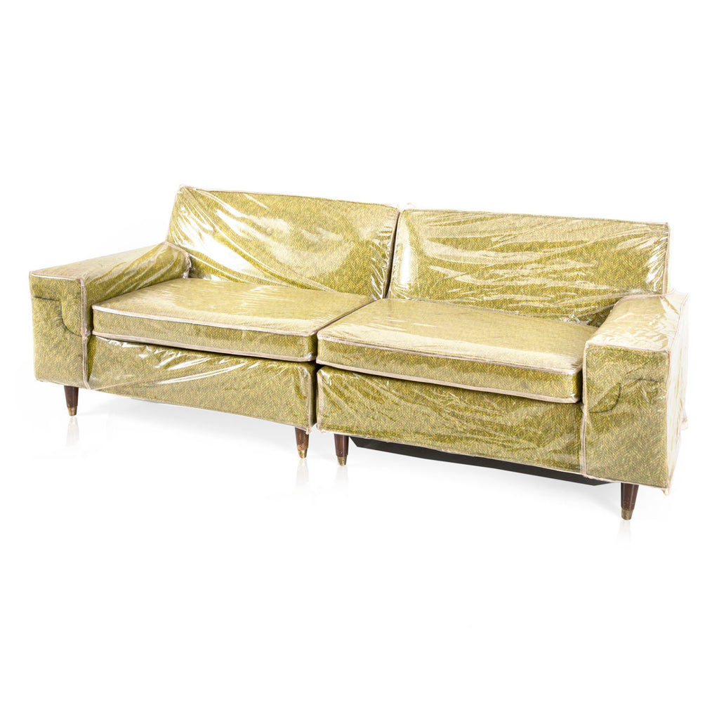 Plastic Covered Vintage Green 3 Piece Sectional Sofa