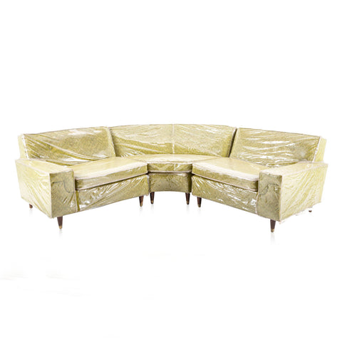 Plastic Covered Vintage Green 3 Piece Sectional Sofa