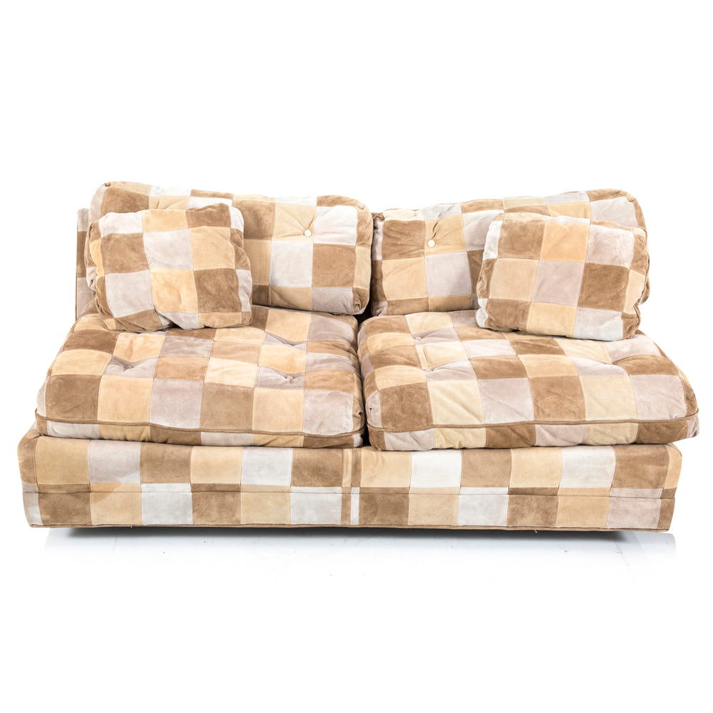 Tan Suede Checkerboard Sectional