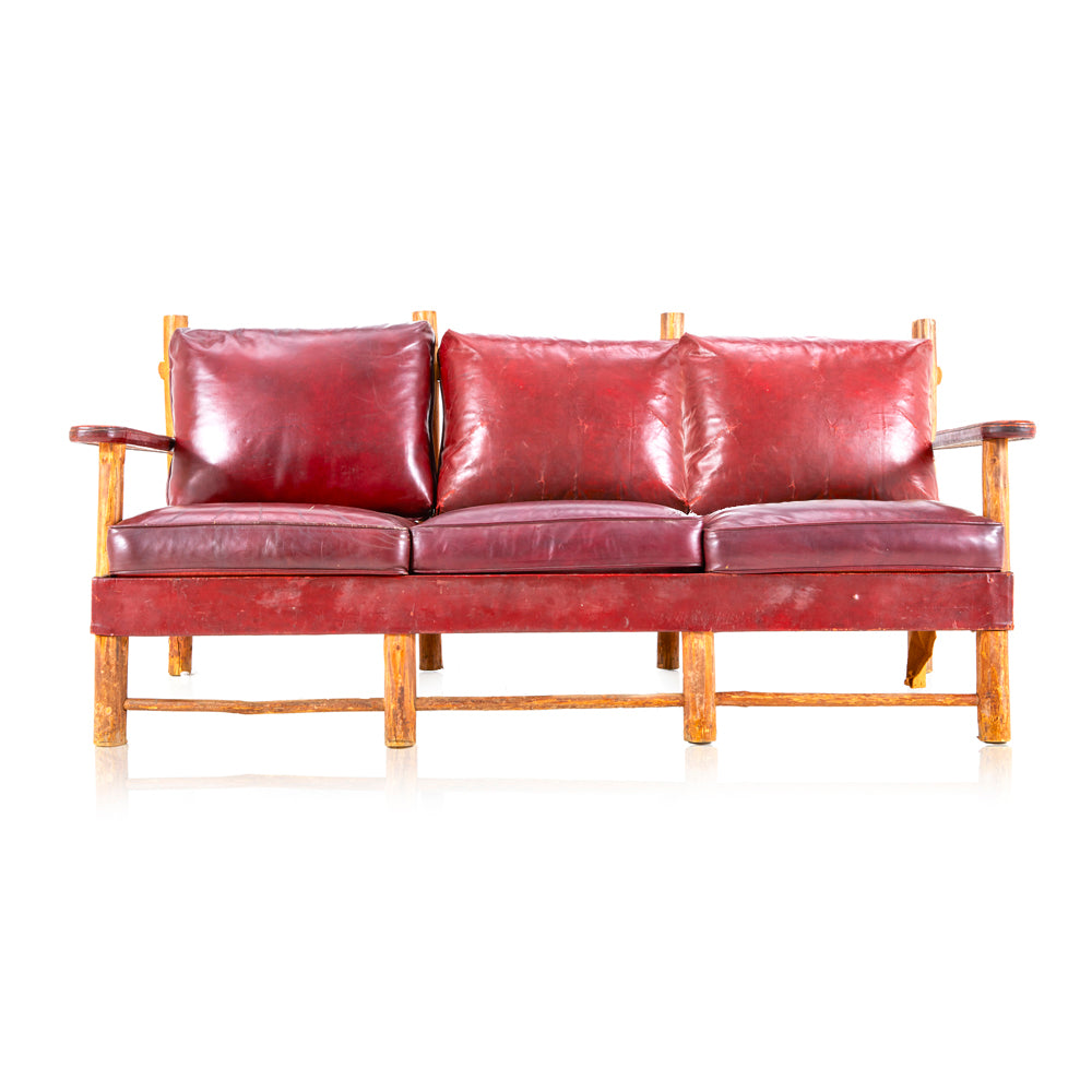 Rustic Red Leather Sofa