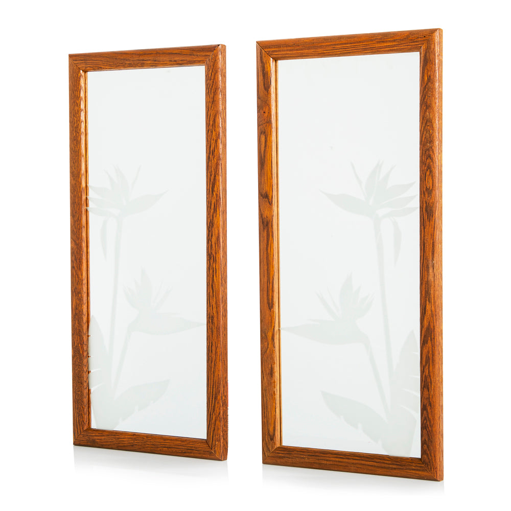 Wood Frame Flower Etched Mirror