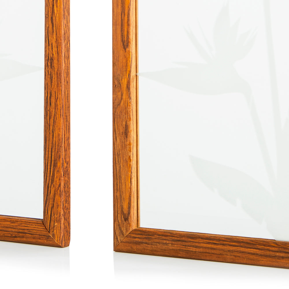 Wood Frame Flower Etched Mirror