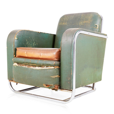 Distressed Green Leather Armchair