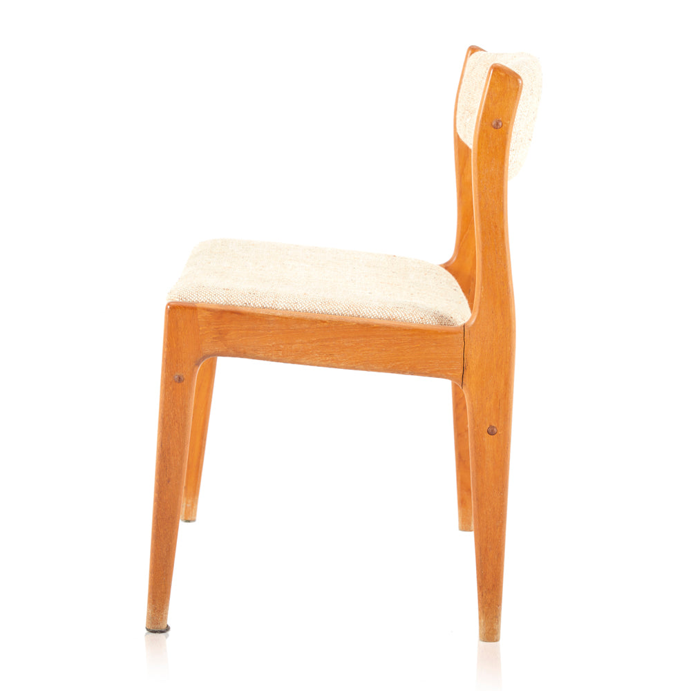 Wood & White Fabric Danish Modern Side Chair