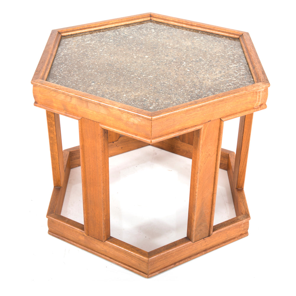 Wood & Grey Hexagon Side Table