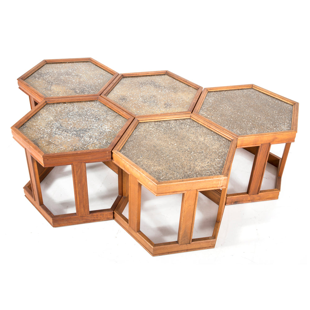 Wood & Grey Hexagon Side Table
