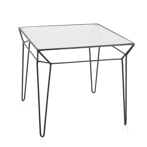 Glass & Black Metal Square Outdoor Dining Table