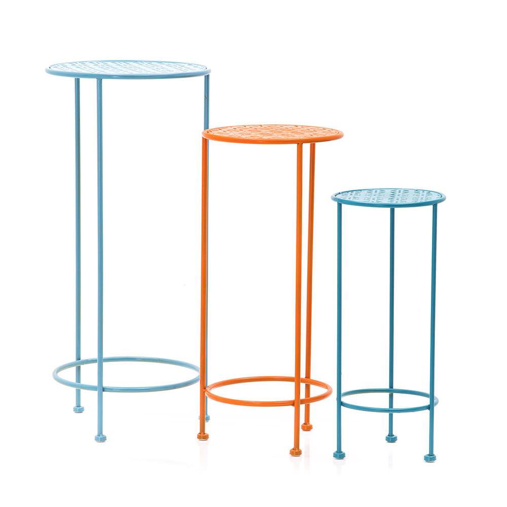 Blue & Orange Three Tier Metal Side Table Set