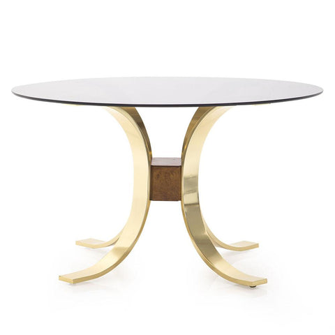 Round Glass Top Dining Table with Brass Base
