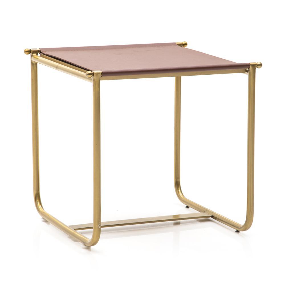 Leather Brass Side Table