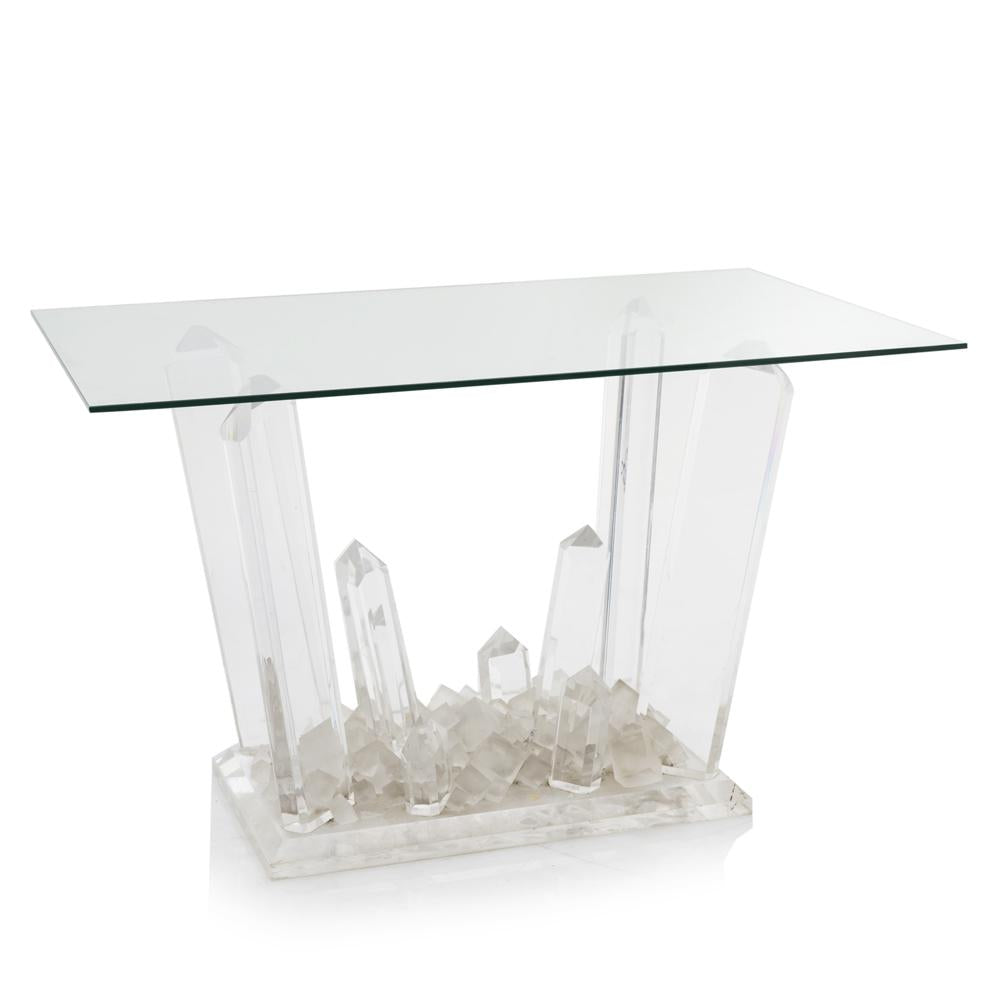 Glass Jagged Crystal Base Console Table