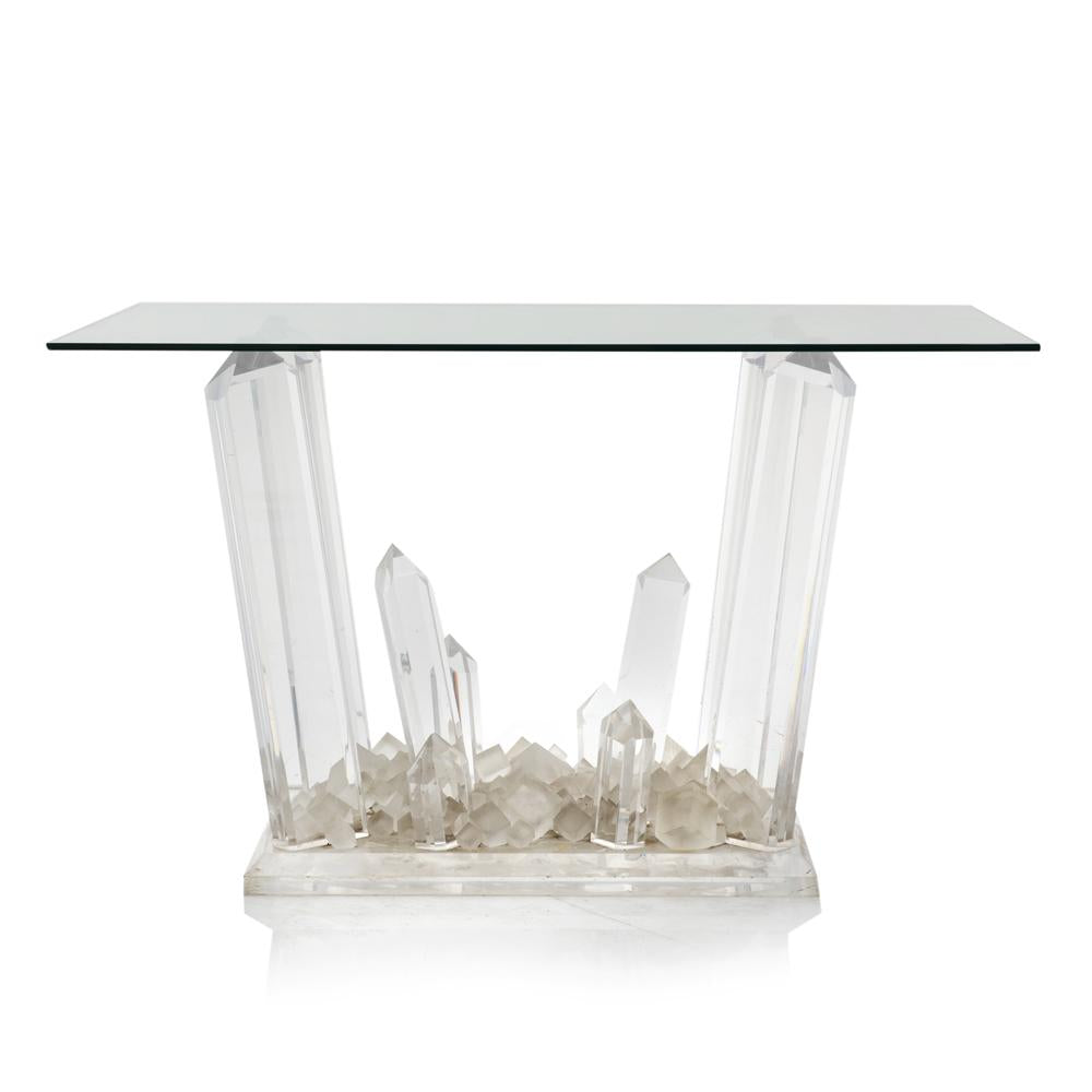 Glass Jagged Crystal Base Console Table