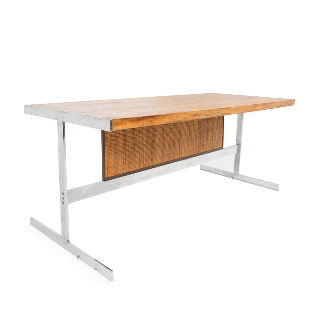 Wood Wicker and Chrome Contemporary Desk
