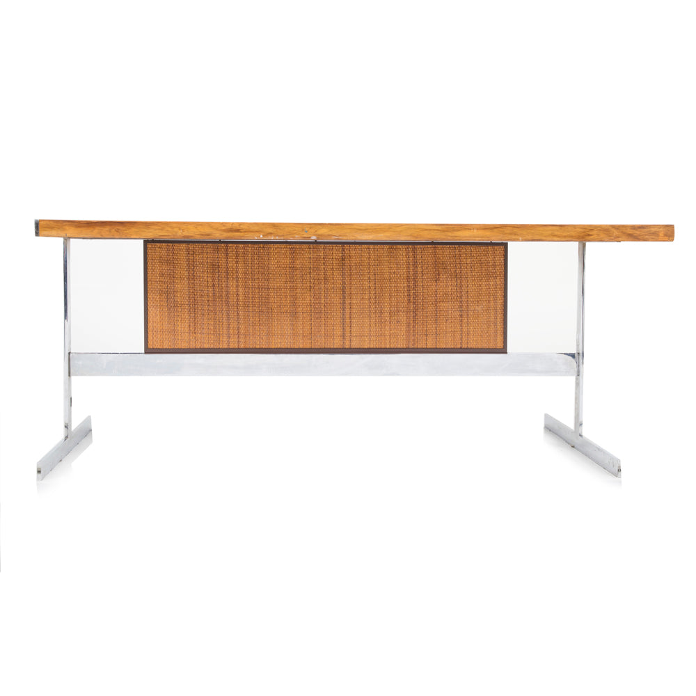 Wood Wicker and Chrome Contemporary Desk