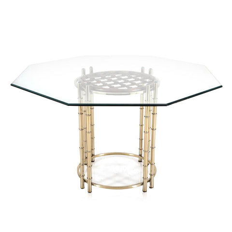 Gold Bamboo & Glass Hexagonal Dining Table