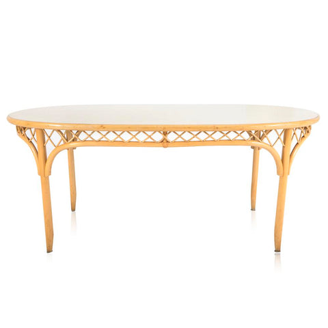 Wood & White Oval Rattan Dining Table
