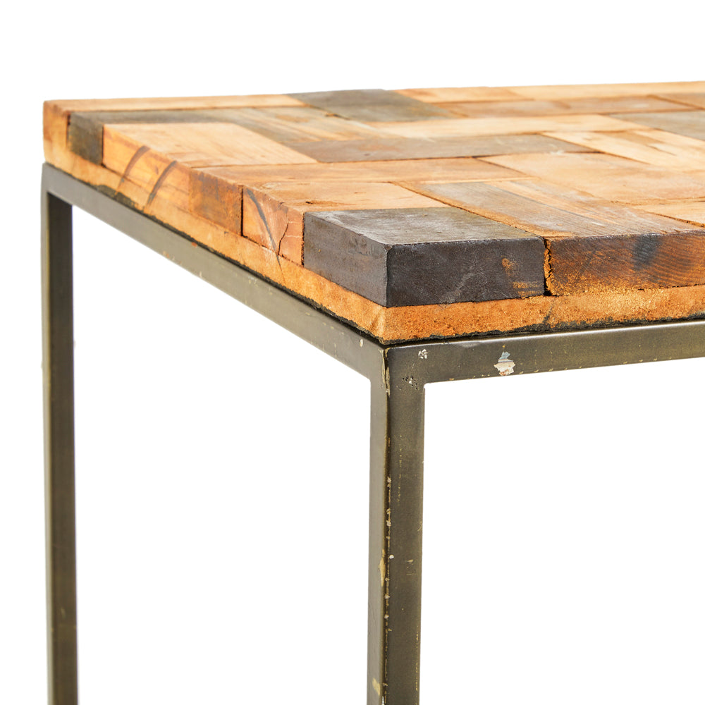 Light Wood Block End Table