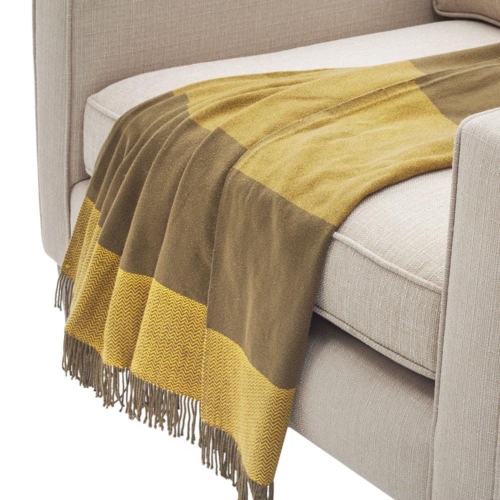 Olive and Mustard Wide Stripe Throw