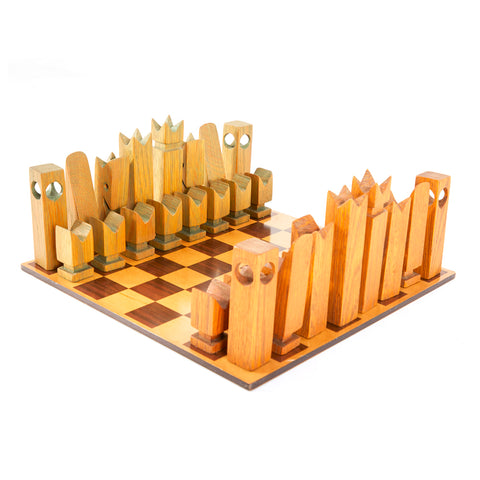 Mid Century Wood Simple Chess Set