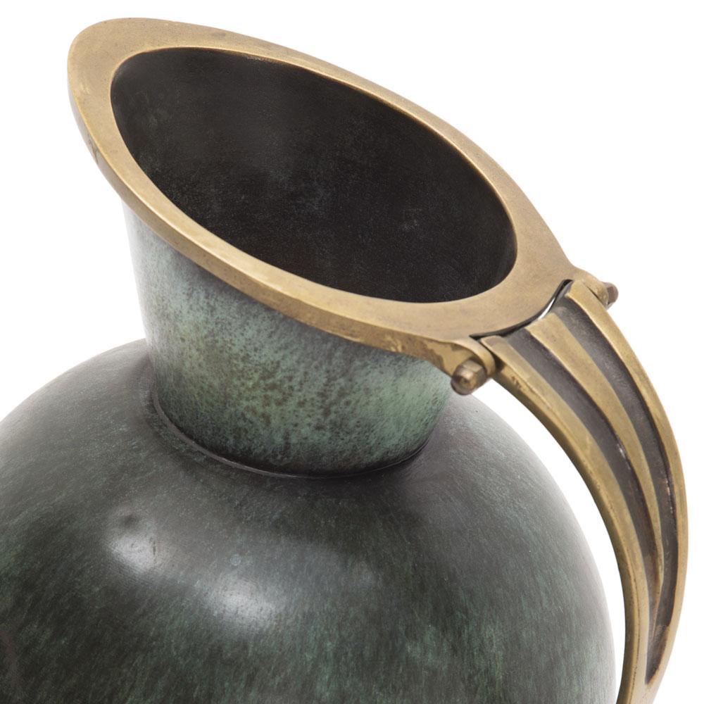 Green Dark Patina Metal Vase with Handle (A+D)