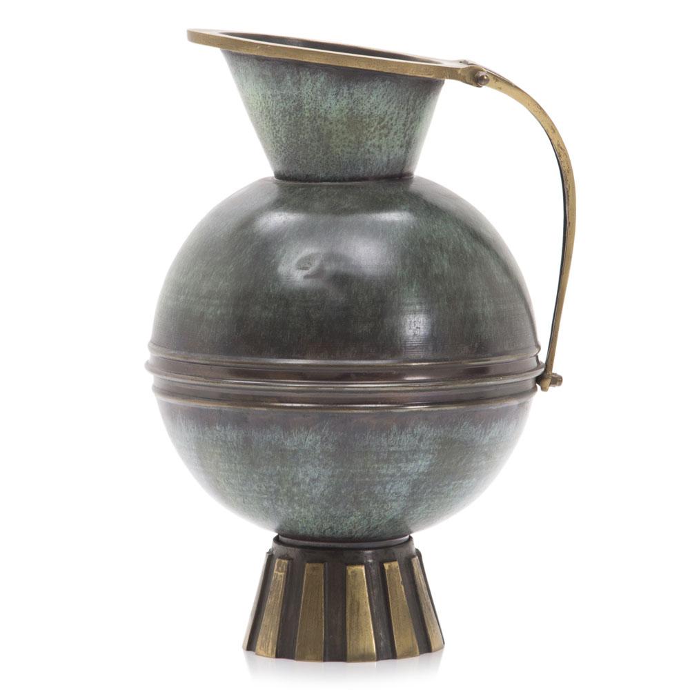 Green Dark Patina Metal Vase with Handle (A+D)