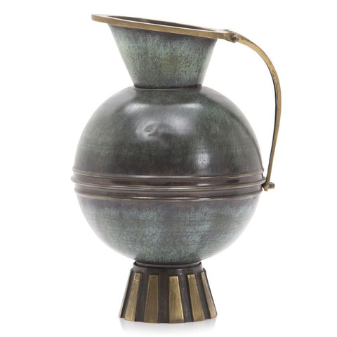 Green Dark Patina Metal Vase with Handle (A+D)