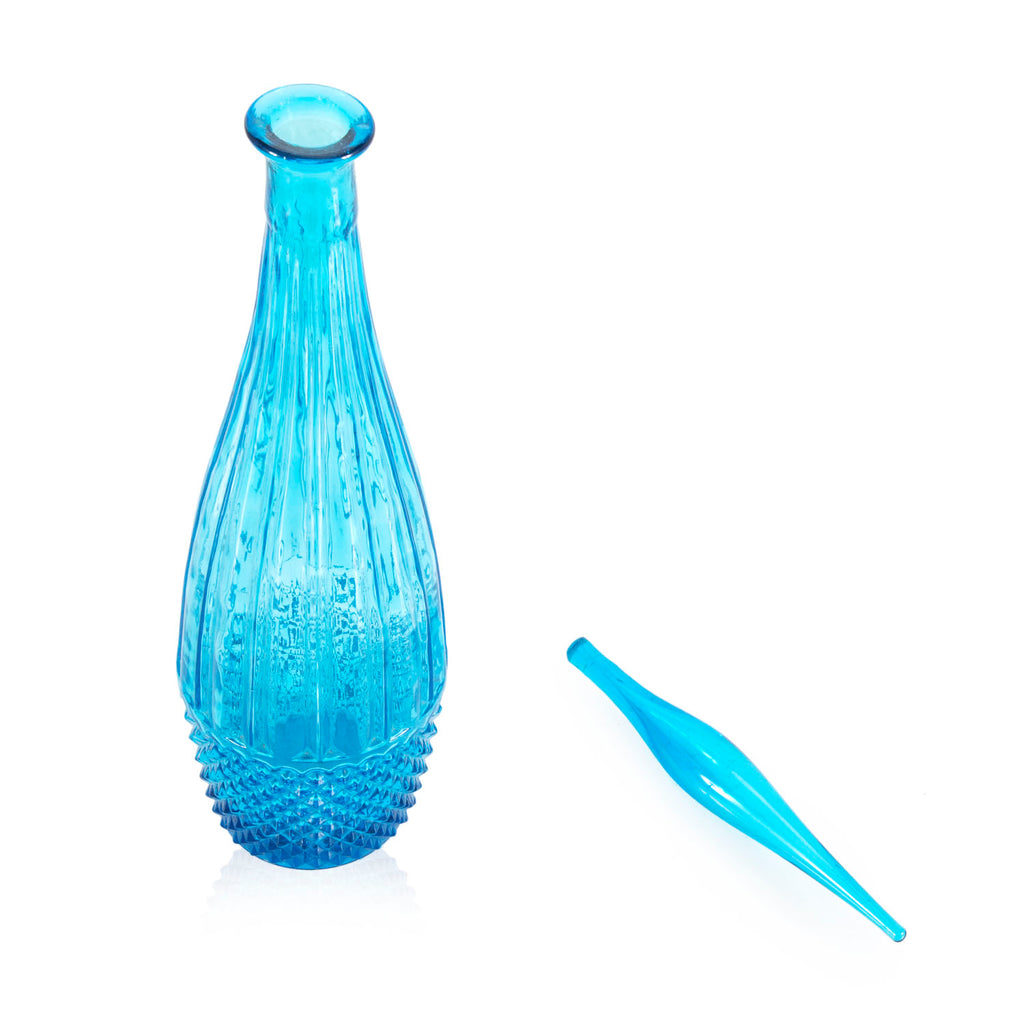 Blue Cut Glass Teardrop Vase with Stopper