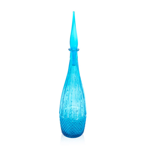Blue Cut Glass Teardrop Vase with Stopper