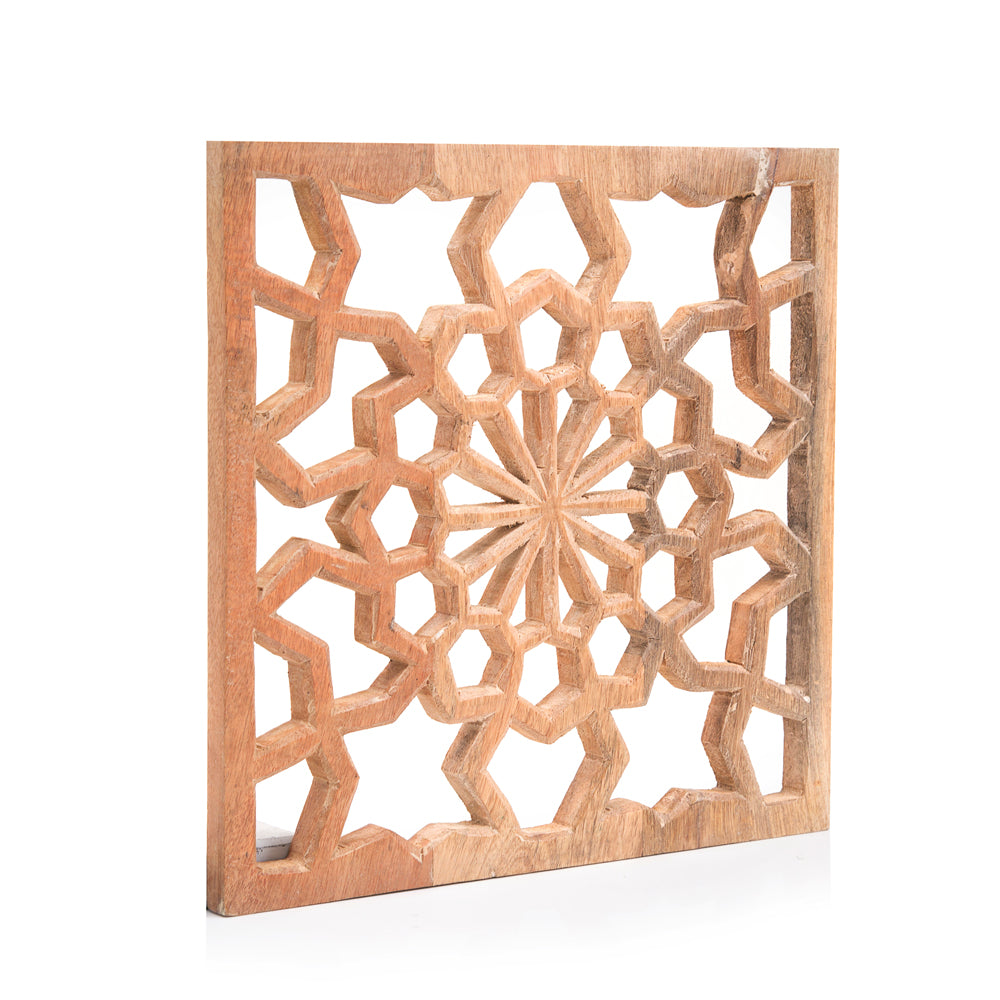 Carved Wood Snowflake Square Panel