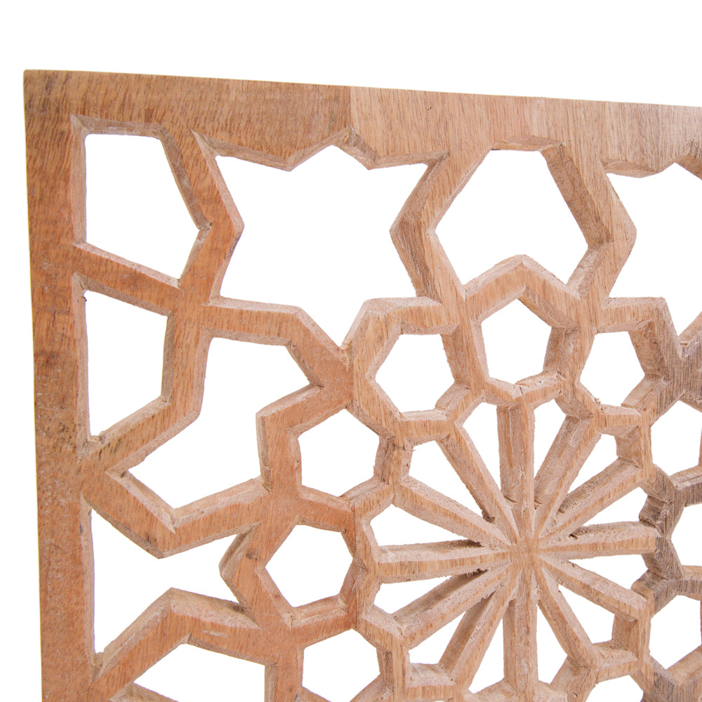 Carved Wood Snowflake Square Panel