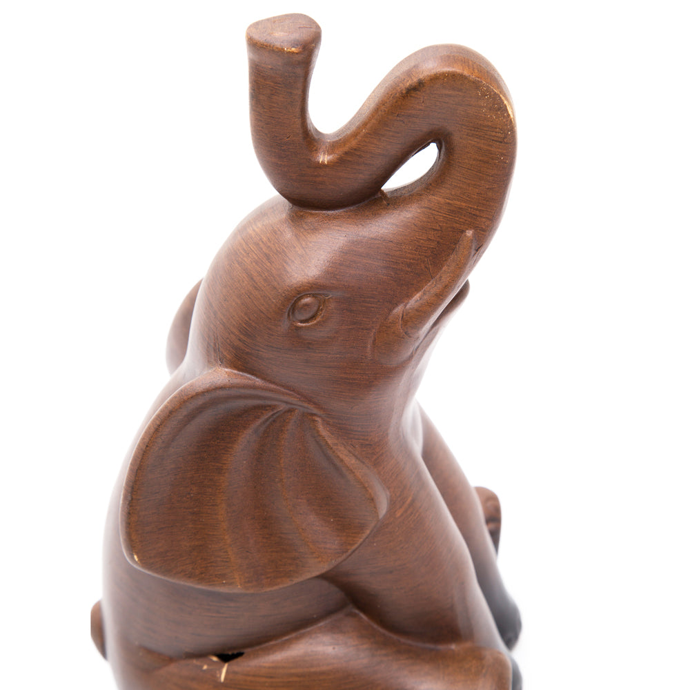 Sitting Wood Elephant Sculpture