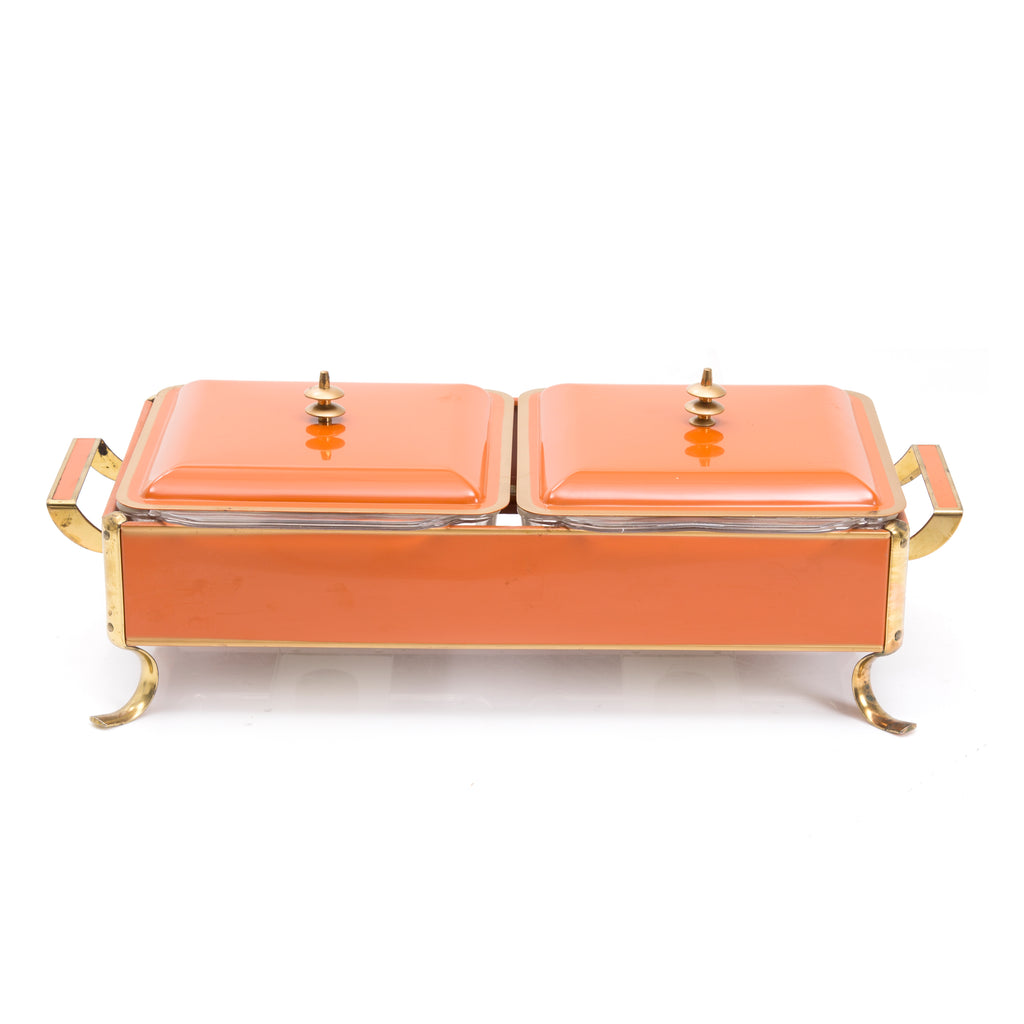 Orange + Brass Double Lid Chafing Dish