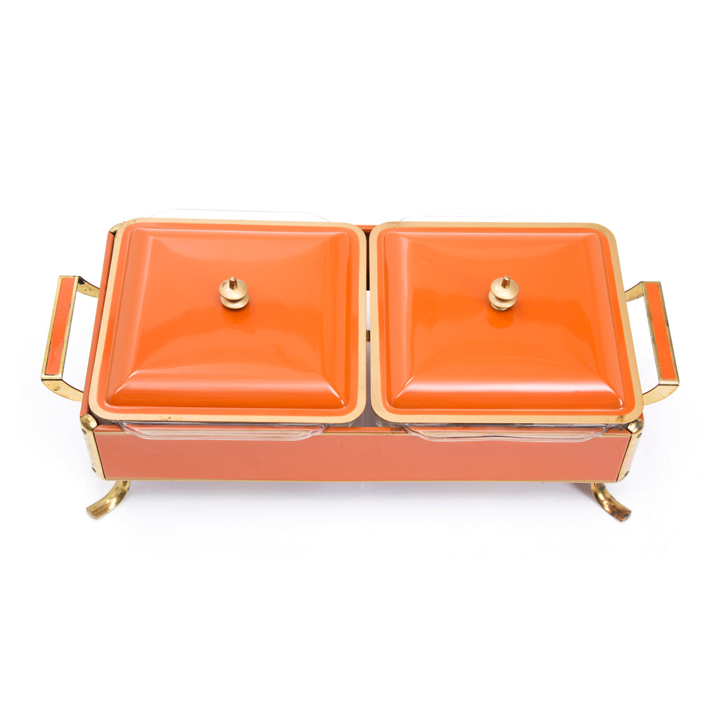 Orange + Brass Double Lid Chafing Dish