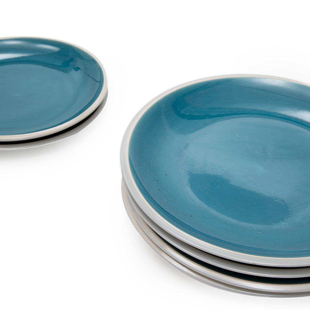 Small Blue + White Trim Ceramic Plates