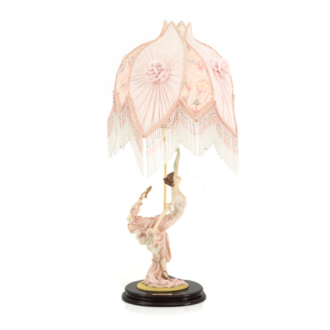 Pink Ballet Dancer Table Lamp w Pink Fabric Fringed Shade