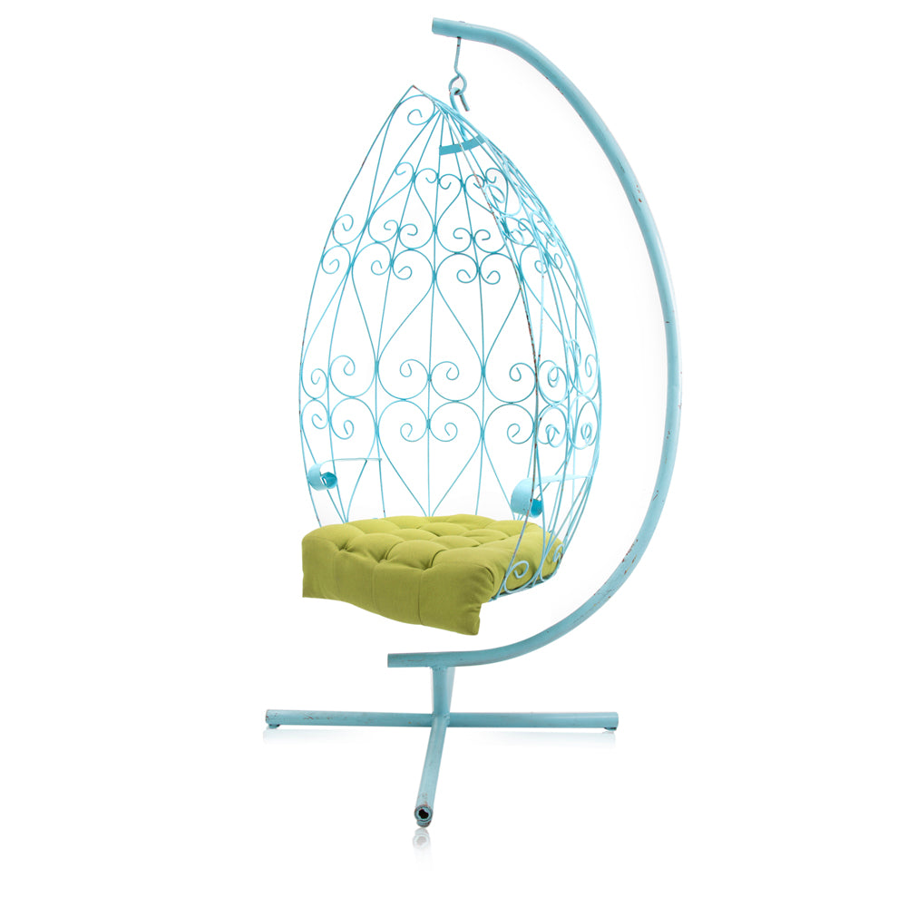 Blue Metal Birdcage Hanging Chair