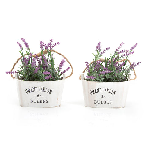 Small Planters with Faux Lavender - Set of 2