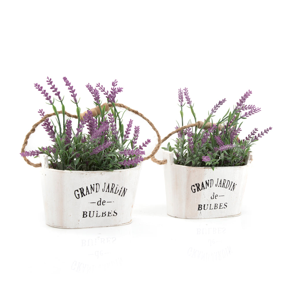 Small Planters with Faux Lavender - Set of 2