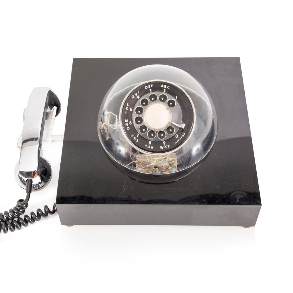 Black and Silver Rotary Phone with Clear Dome