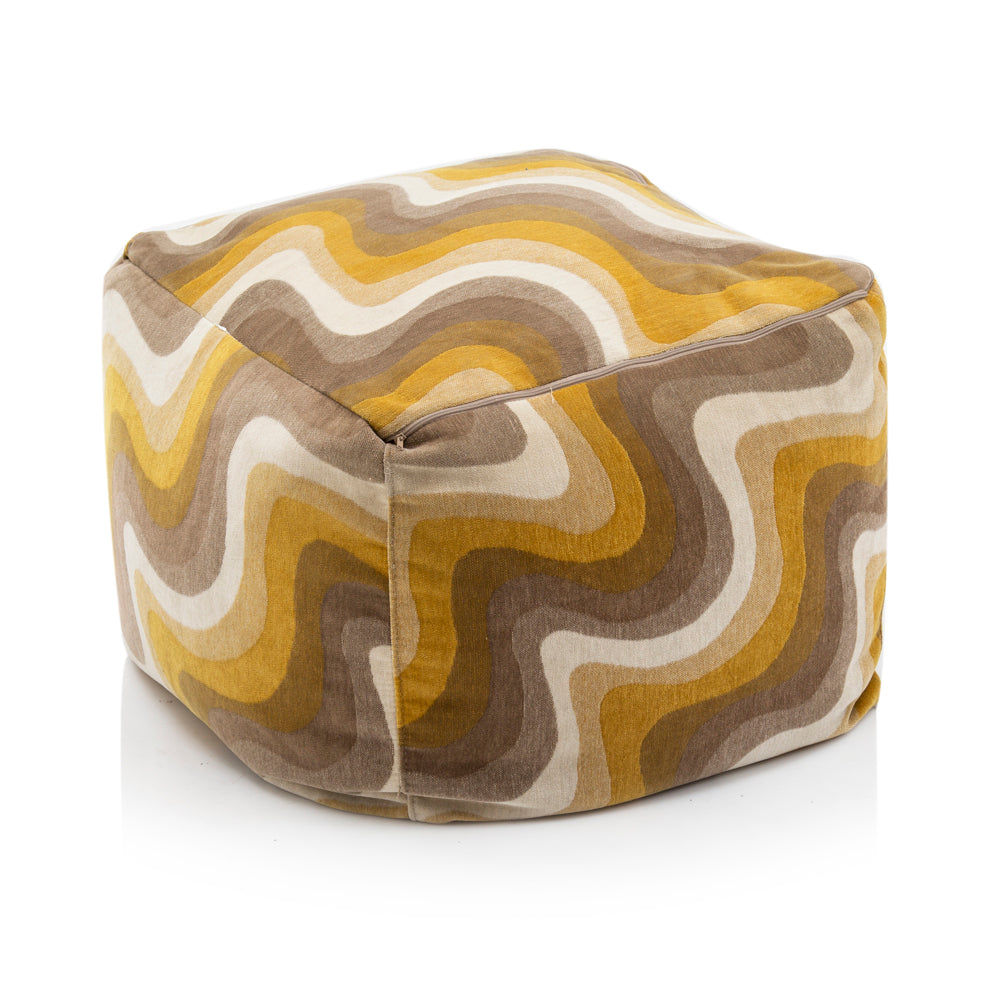 Brown and White Wavy Pouf